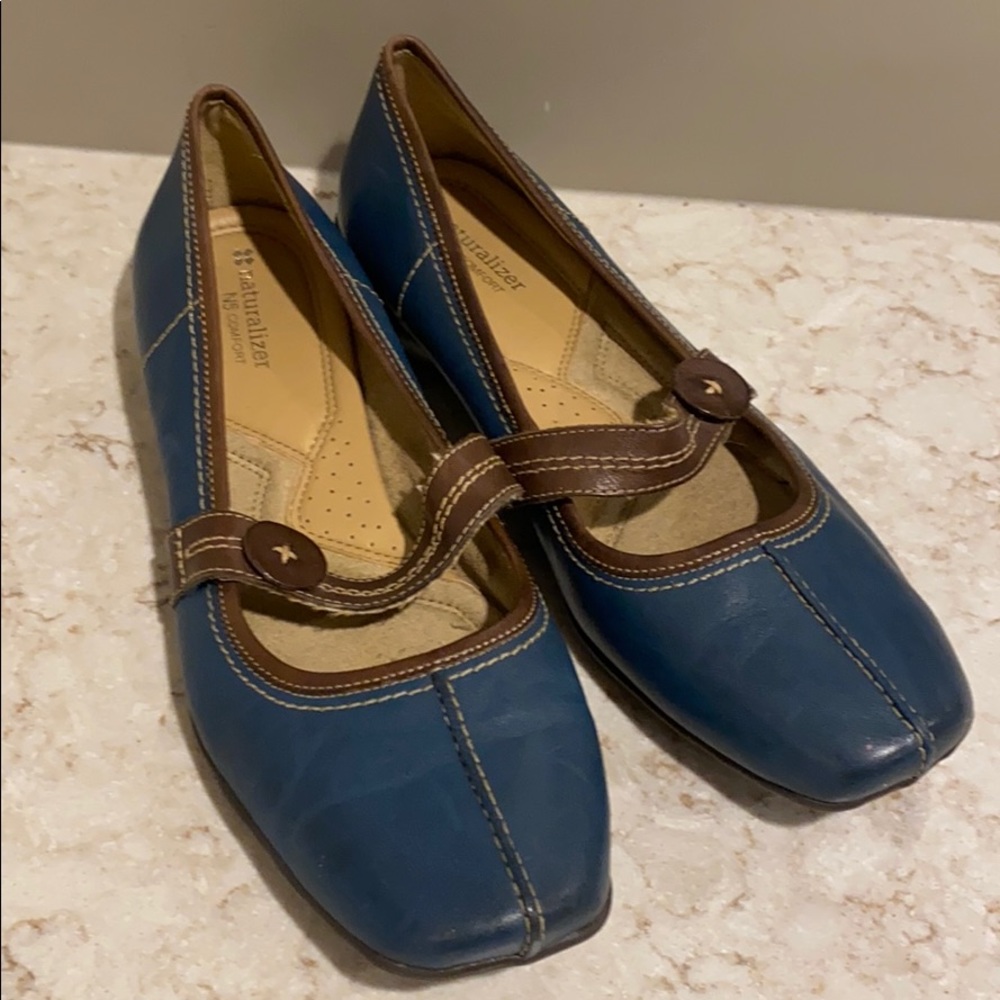 Naturalizer Blue and Brown Leather Mary Jane Flats